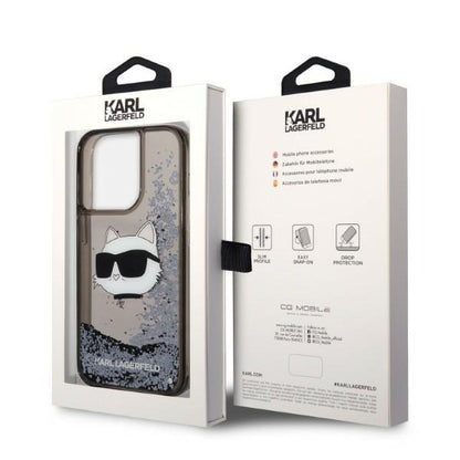 Custodia per Apple iPhone 14 Pro, Karl Lagerfeld, Glitter Choupette's Head, Nera