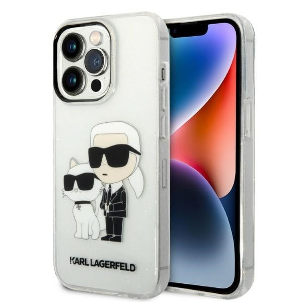 Custodia per Apple iPhone 14 Pro, Karl Lagerfeld, Glitter Karl & Choupette, Trasparente