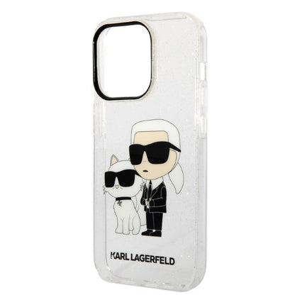 Custodia per Apple iPhone 14 Pro, Karl Lagerfeld, Glitter Karl & Choupette, Trasparente