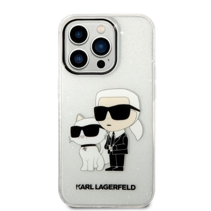 Custodia per Apple iPhone 14 Pro, Karl Lagerfeld, Glitter Karl & Choupette, Trasparente