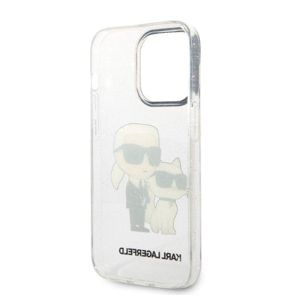 Custodia per Apple iPhone 14 Pro, Karl Lagerfeld, Glitter Karl & Choupette, Trasparente