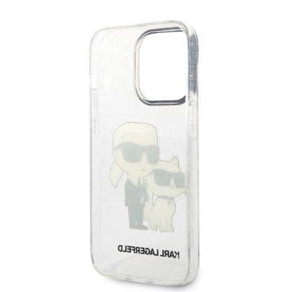 Custodia per Apple iPhone 14 Pro, Karl Lagerfeld, Glitter Karl & Choupette, Trasparente