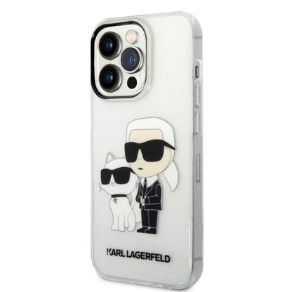 Custodia per Apple iPhone 14 Pro, Karl Lagerfeld, Glitter Karl & Choupette, Trasparente