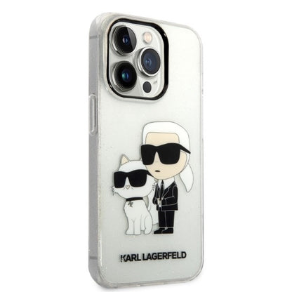Custodia per Apple iPhone 14 Pro, Karl Lagerfeld, Glitter Karl & Choupette, Trasparente