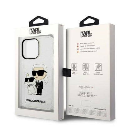 Custodia per Apple iPhone 14 Pro, Karl Lagerfeld, Glitter Karl & Choupette, Trasparente