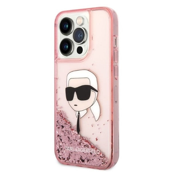 Custodia per Apple iPhone 14 Pro, Karl Lagerfeld, Glitter Karl's Head, Rosa