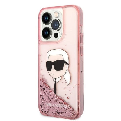 Custodia per Apple iPhone 14 Pro, Karl Lagerfeld, Glitter Karl's Head, Rosa