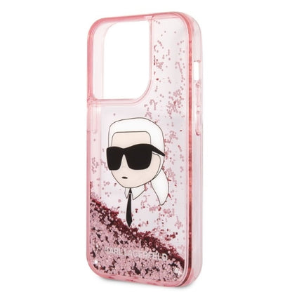 Custodia per Apple iPhone 14 Pro, Karl Lagerfeld, Glitter Karl's Head, Rosa