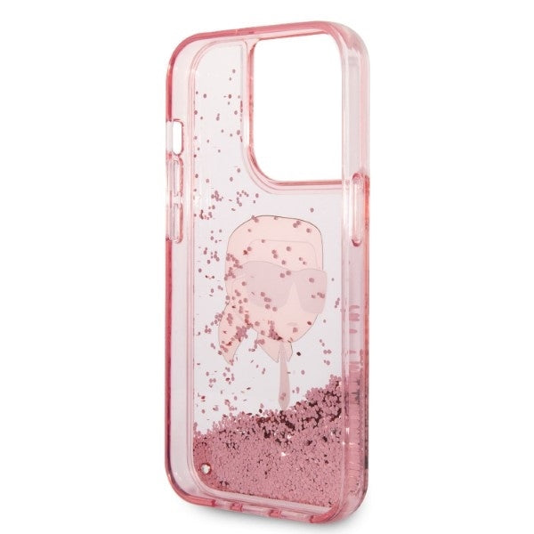 Custodia per Apple iPhone 14 Pro, Karl Lagerfeld, Glitter Karl's Head, Rosa