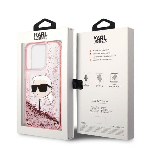 Custodia per Apple iPhone 14 Pro, Karl Lagerfeld, Glitter Karl's Head, Rosa