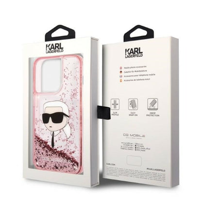 Custodia per Apple iPhone 14 Pro, Karl Lagerfeld, Glitter Karl's Head, Rosa