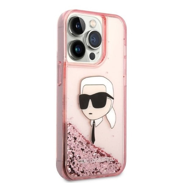 Custodia per Apple iPhone 14 Pro, Karl Lagerfeld, Glitter Karl's Head, Rosa