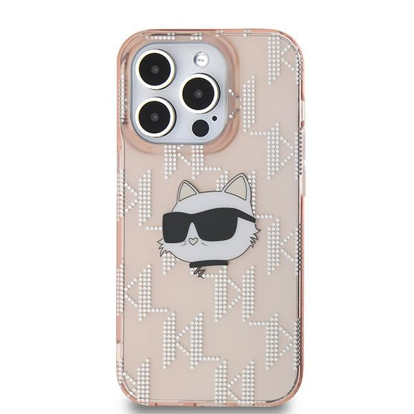 Custodia per Apple iPhone 14 Pro, Karl Lagerfeld, IML Luxury Monogram Choupette's Head, Rosa