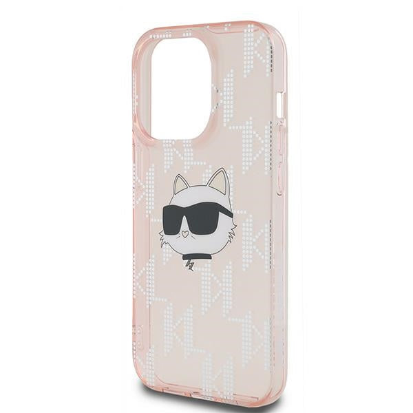 Custodia per Apple iPhone 14 Pro, Karl Lagerfeld, IML Luxury Monogram Choupette's Head, Rosa