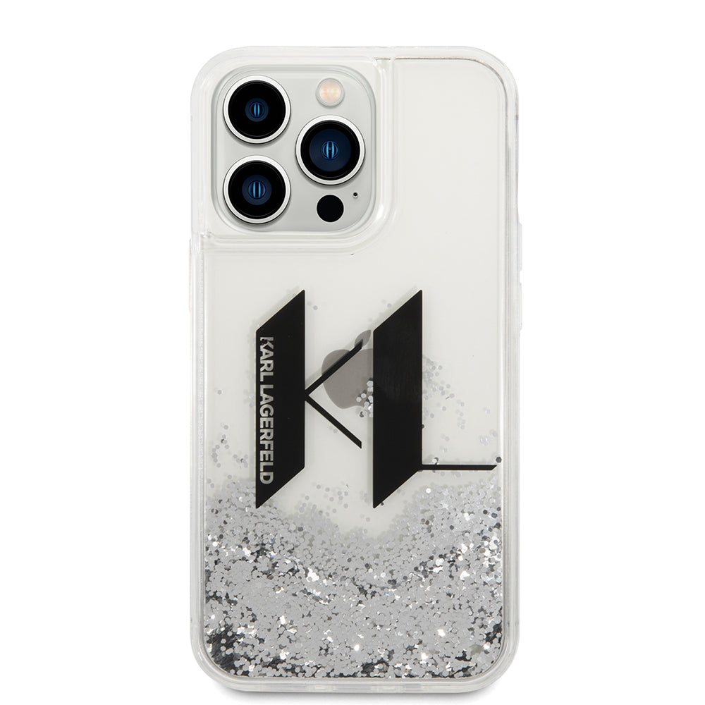 Custodia per Apple iPhone 14 Pro, Karl Lagerfeld, Liquid Glitter Big KL, Argento