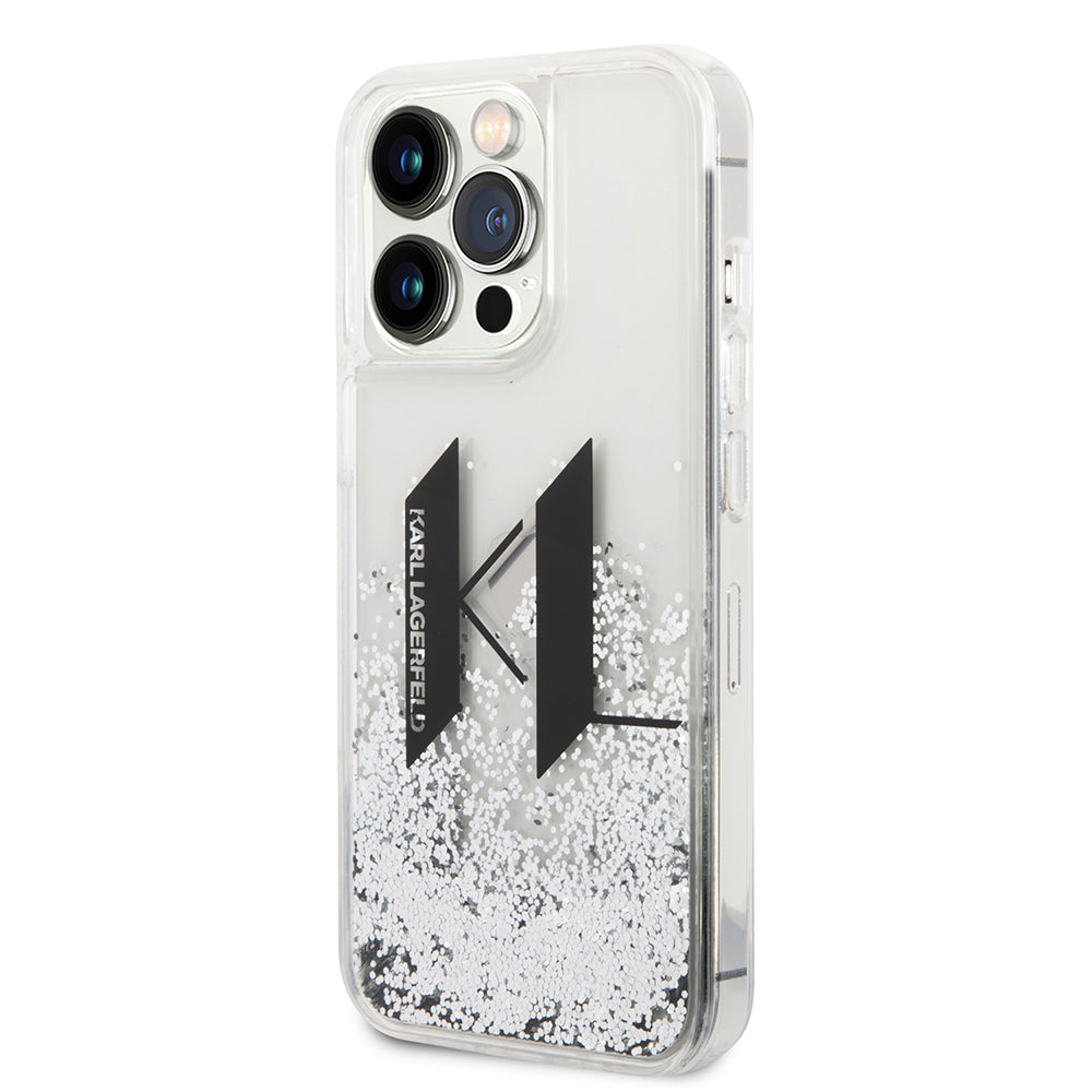 Custodia per Apple iPhone 14 Pro, Karl Lagerfeld, Liquid Glitter Big KL, Argento