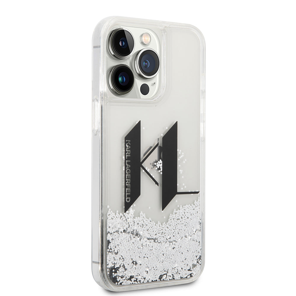 Custodia per Apple iPhone 14 Pro, Karl Lagerfeld, Liquid Glitter Big KL, Argento