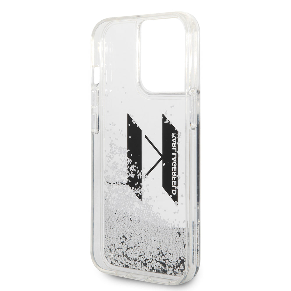 Custodia per Apple iPhone 14 Pro, Karl Lagerfeld, Liquid Glitter Big KL, Argento