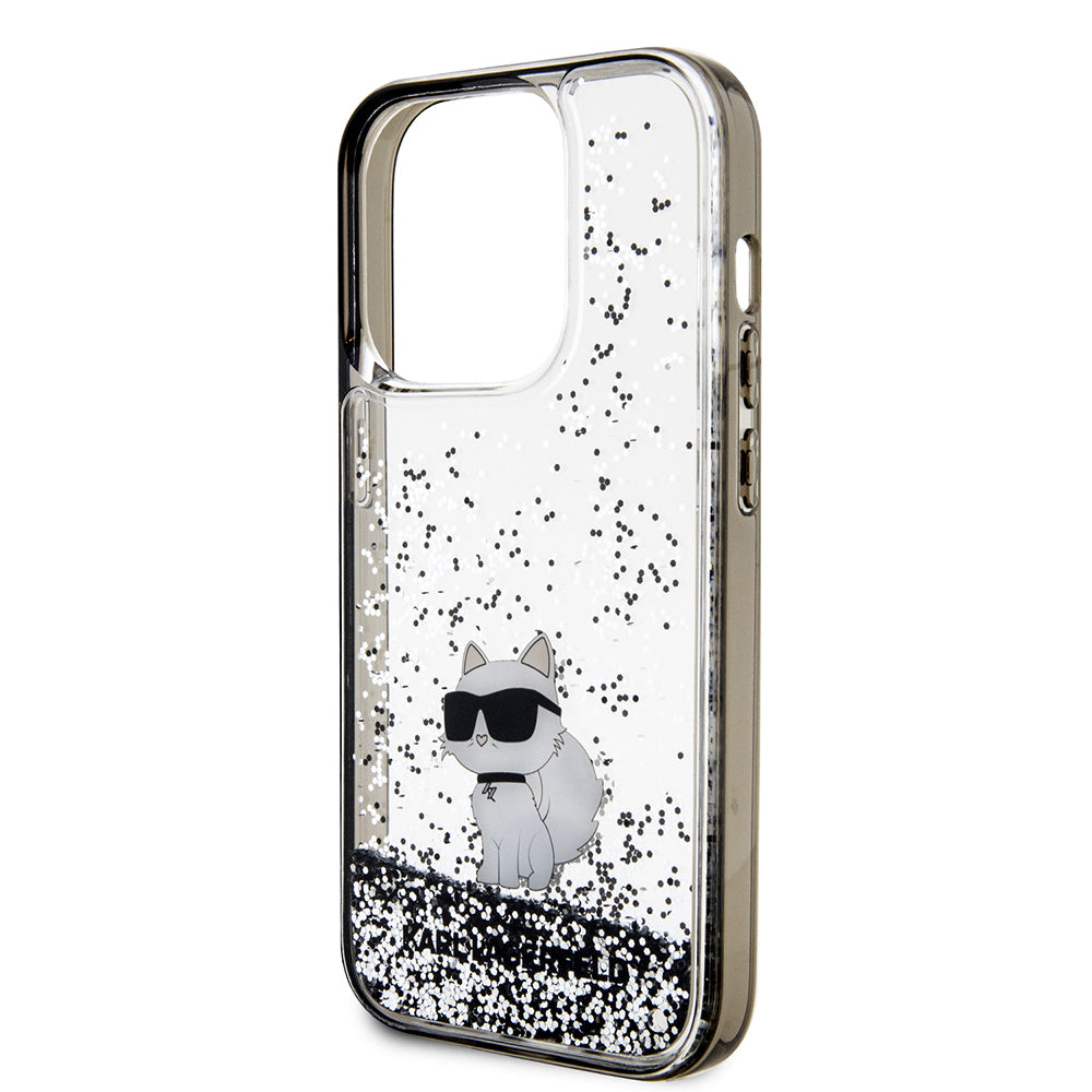 Custodia per Apple iPhone 14 Pro, Karl Lagerfeld, Liquid Glitter Choupette, Trasparente