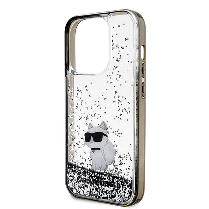 Custodia per Apple iPhone 14 Pro, Karl Lagerfeld, Liquid Glitter Choupette, Trasparente