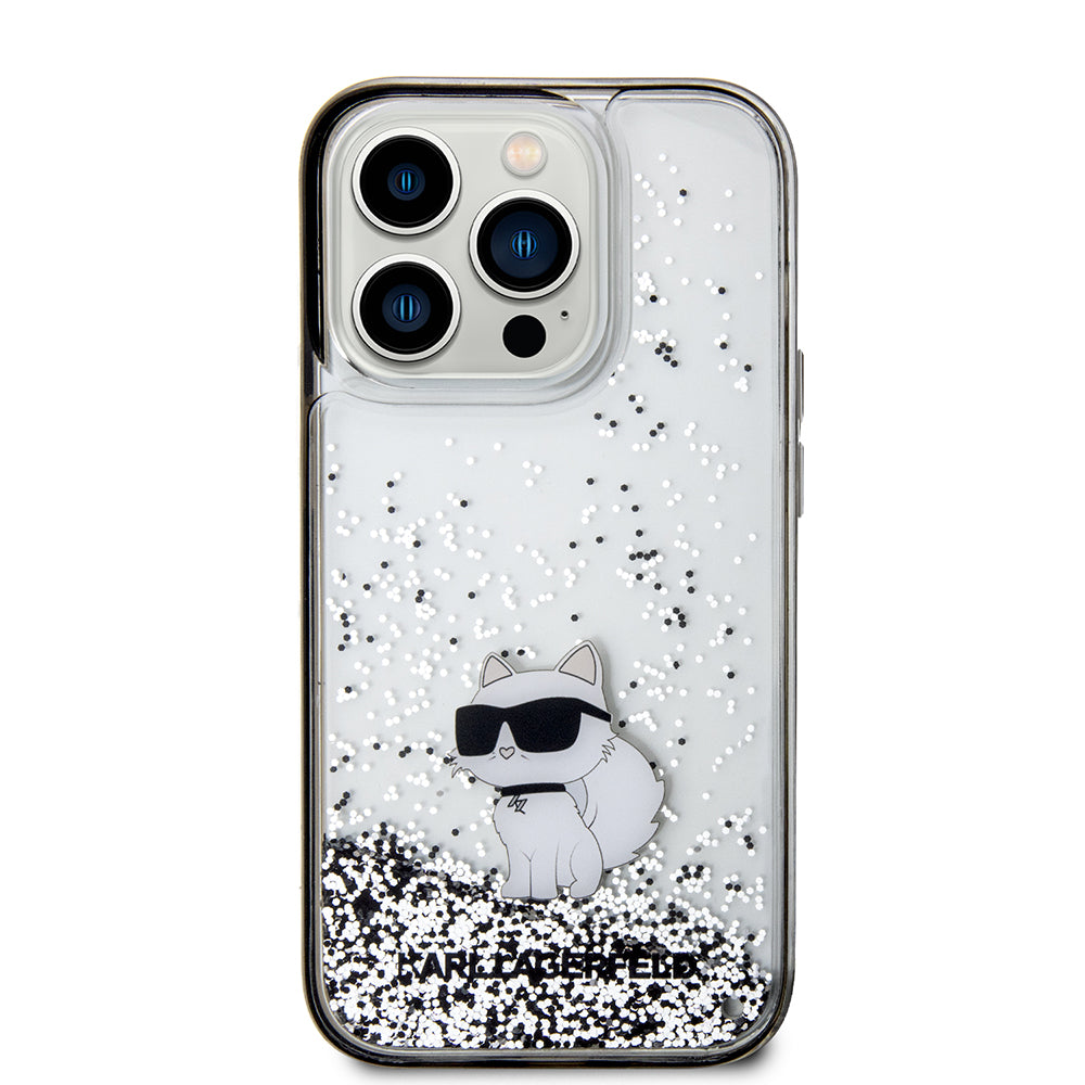 Custodia per Apple iPhone 14 Pro, Karl Lagerfeld, Liquid Glitter Choupette, Trasparente