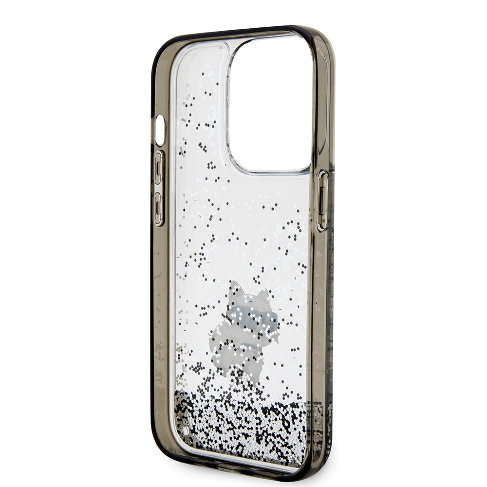 Custodia per Apple iPhone 14 Pro, Karl Lagerfeld, Liquid Glitter Choupette, Trasparente