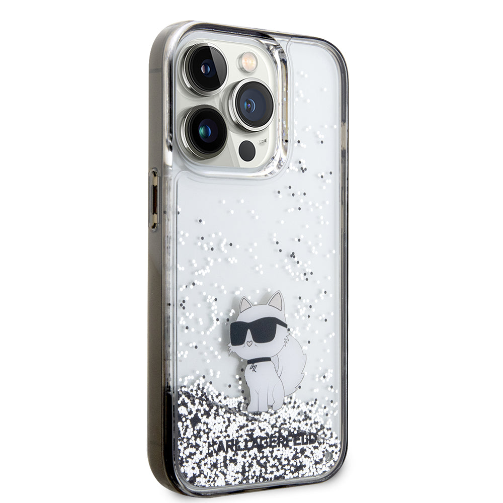 Custodia per Apple iPhone 14 Pro, Karl Lagerfeld, Liquid Glitter Choupette, Trasparente