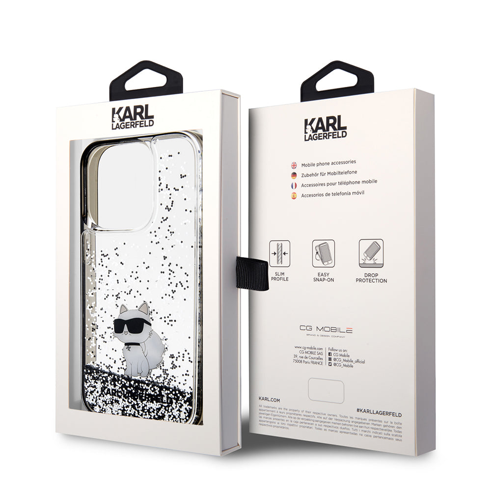 Custodia per Apple iPhone 14 Pro, Karl Lagerfeld, Liquid Glitter Choupette, Trasparente