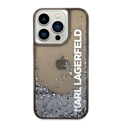 Custodia per Apple iPhone 14 Pro, Karl Lagerfeld, Liquid Glitter KL Logo, Nera