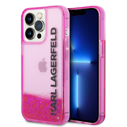 Custodia per Apple iPhone 14 Pro, Karl Lagerfeld, Liquid Glitter KL Logo, Rosa