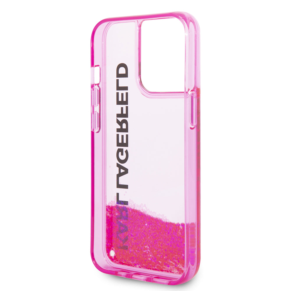 Custodia per Apple iPhone 14 Pro, Karl Lagerfeld, Liquid Glitter KL Logo, Rosa