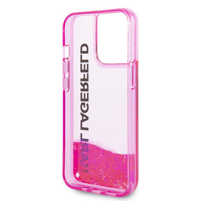 Custodia per Apple iPhone 14 Pro, Karl Lagerfeld, Liquid Glitter KL Logo, Rosa