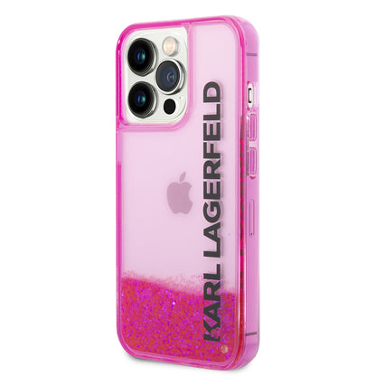 Custodia per Apple iPhone 14 Pro, Karl Lagerfeld, Liquid Glitter KL Logo, Rosa