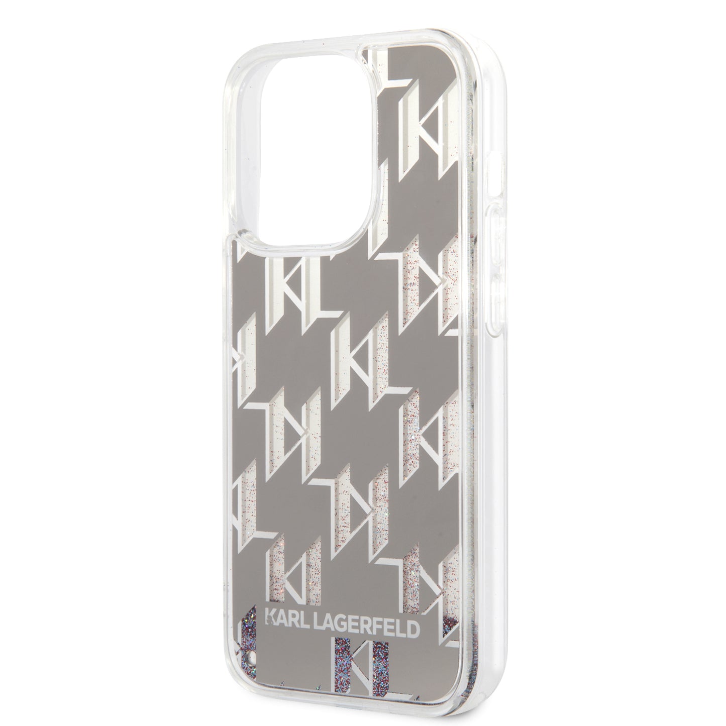 Custodia per Apple iPhone 14 Pro, Karl Lagerfeld, Liquid Glitter Monogram, Argento