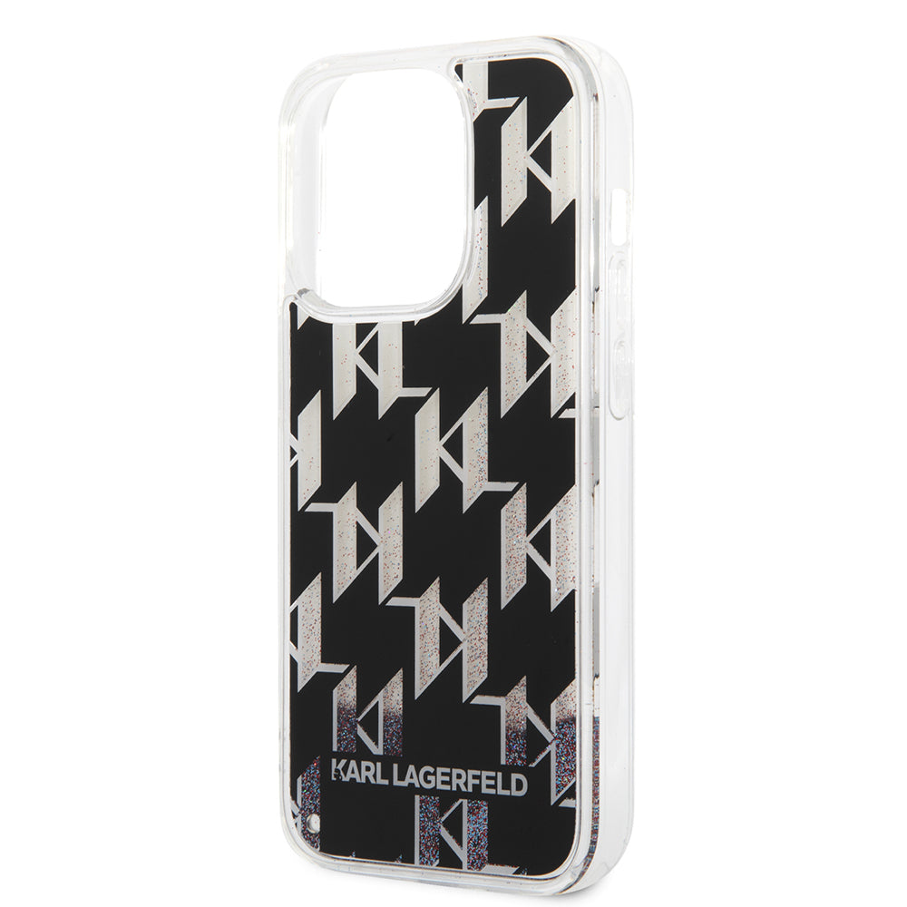 Custodia per Apple iPhone 14 Pro, Karl Lagerfeld, Liquid Glitter Monogram, Nera