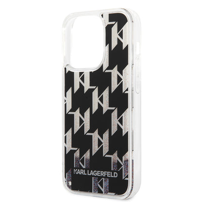 Custodia per Apple iPhone 14 Pro, Karl Lagerfeld, Liquid Glitter Monogram, Nera