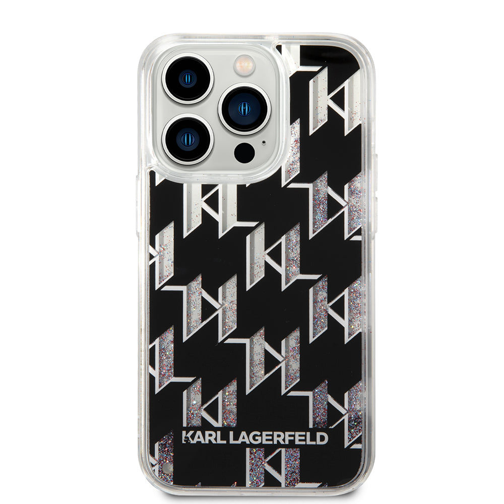 Custodia per Apple iPhone 14 Pro, Karl Lagerfeld, Liquid Glitter Monogram, Nera