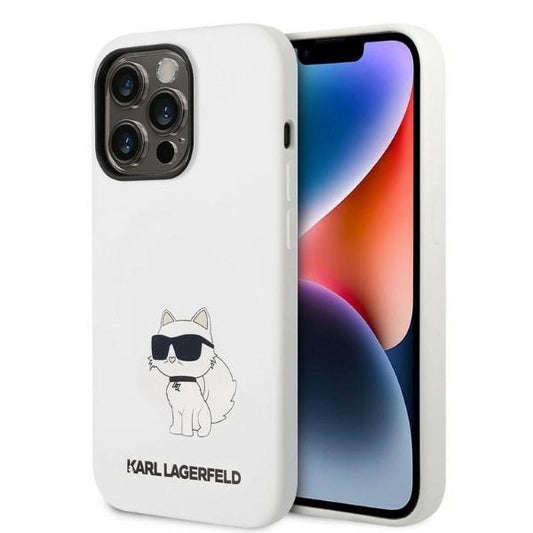 Custodia per Apple iPhone 14 Pro, Karl Lagerfeld, Silicone Choupette, Bianca
