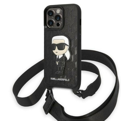 Case for Apple iPhone 14 Pro, Karl Lagerfeld, Monogram Ikonik Karl, Black