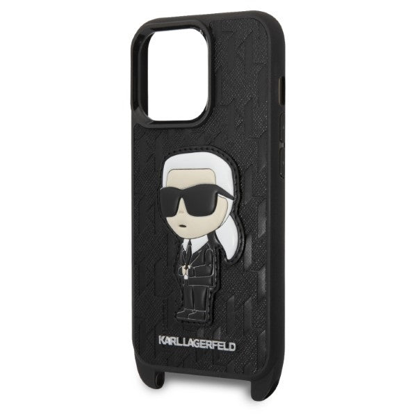 Case for Apple iPhone 14 Pro, Karl Lagerfeld, Monogram Ikonik Karl, Black