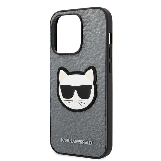 Custodia per Apple iPhone 14 Pro, Karl Lagerfeld, Saffiano Choupette's Head, Argento