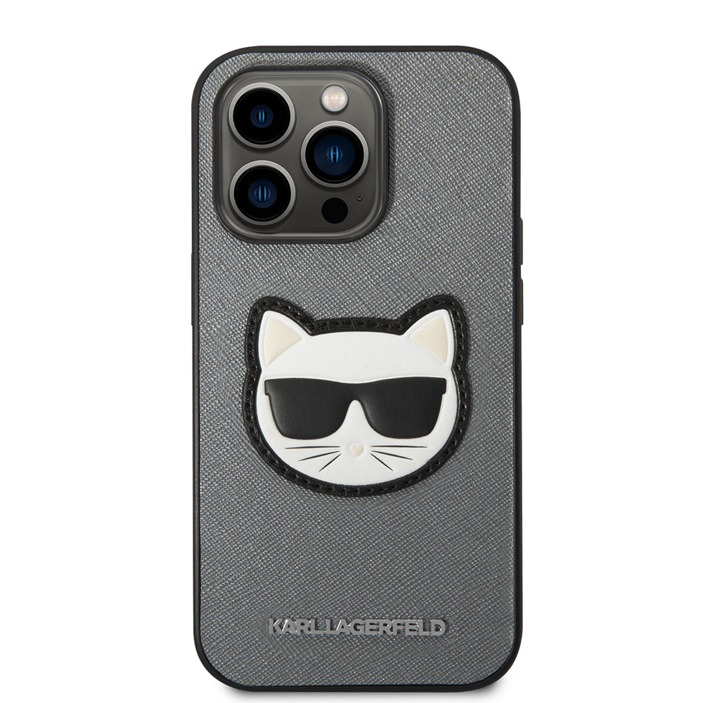 Custodia per Apple iPhone 14 Pro, Karl Lagerfeld, Saffiano Choupette's Head, Argento