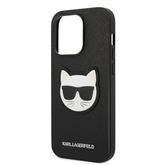 Custodia per Apple iPhone 14 Pro, Karl Lagerfeld, Saffiano Choupette's Head, Nera