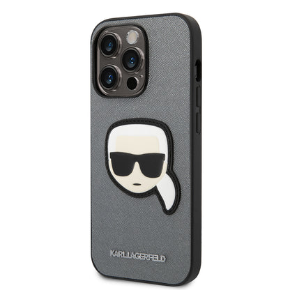 Custodia per Apple iPhone 14 Pro, Karl Lagerfeld, Saffiano Karl's Head, Argento