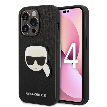 Custodia per Apple iPhone 14 Pro, Karl Lagerfeld, Saffiano Karl's Head, Nera