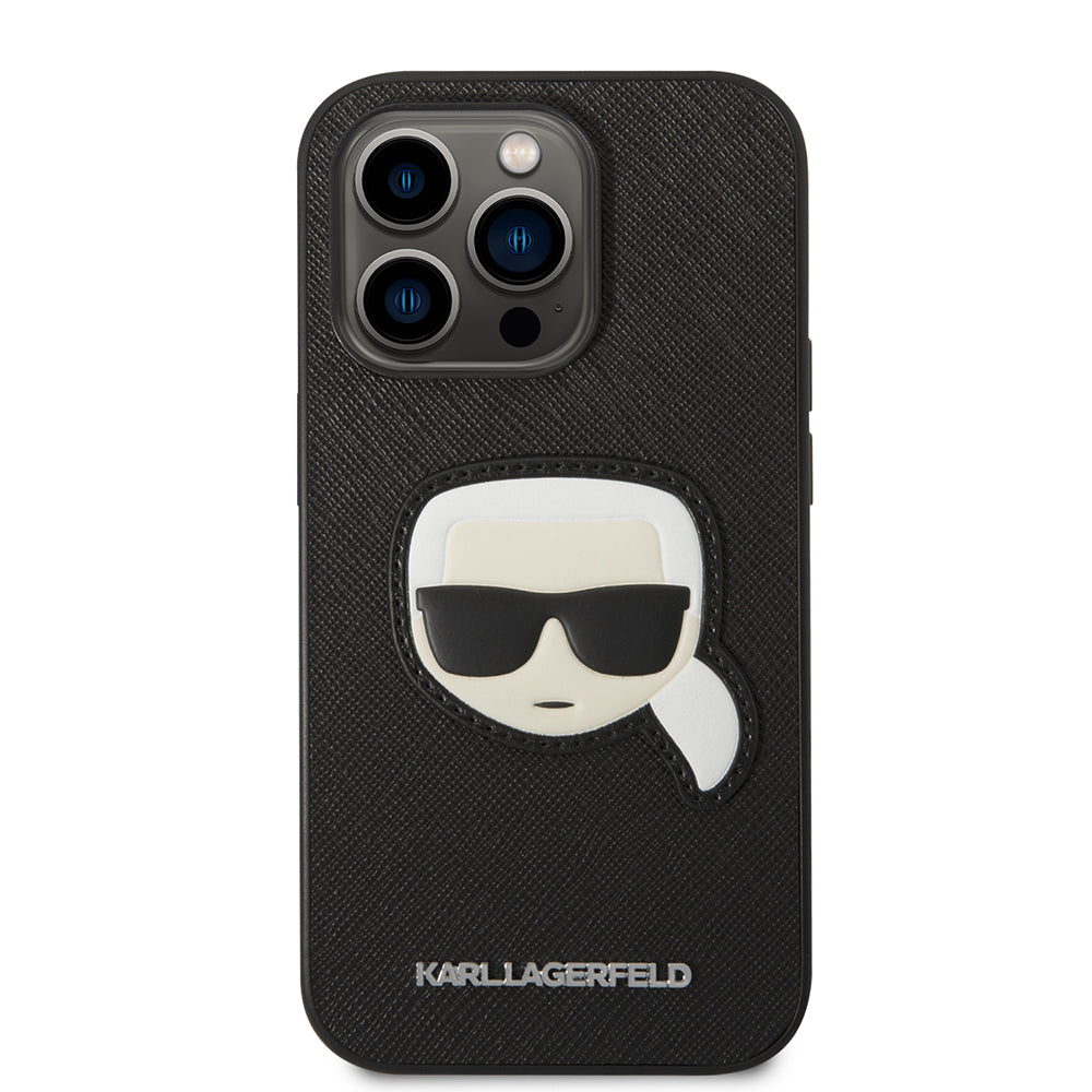Custodia per Apple iPhone 14 Pro, Karl Lagerfeld, Saffiano Karl's Head, Nera