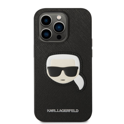 Custodia per Apple iPhone 14 Pro, Karl Lagerfeld, Saffiano Karl's Head, Nera