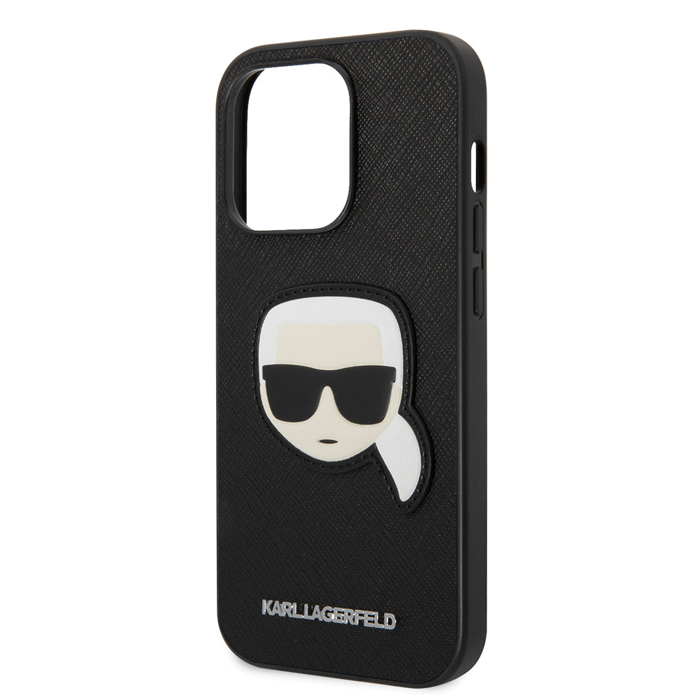 Custodia per Apple iPhone 14 Pro, Karl Lagerfeld, Saffiano Karl's Head, Nera