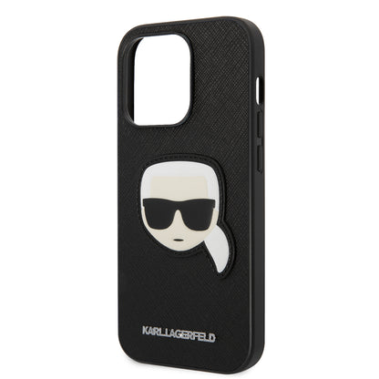 Custodia per Apple iPhone 14 Pro, Karl Lagerfeld, Saffiano Karl's Head, Nera