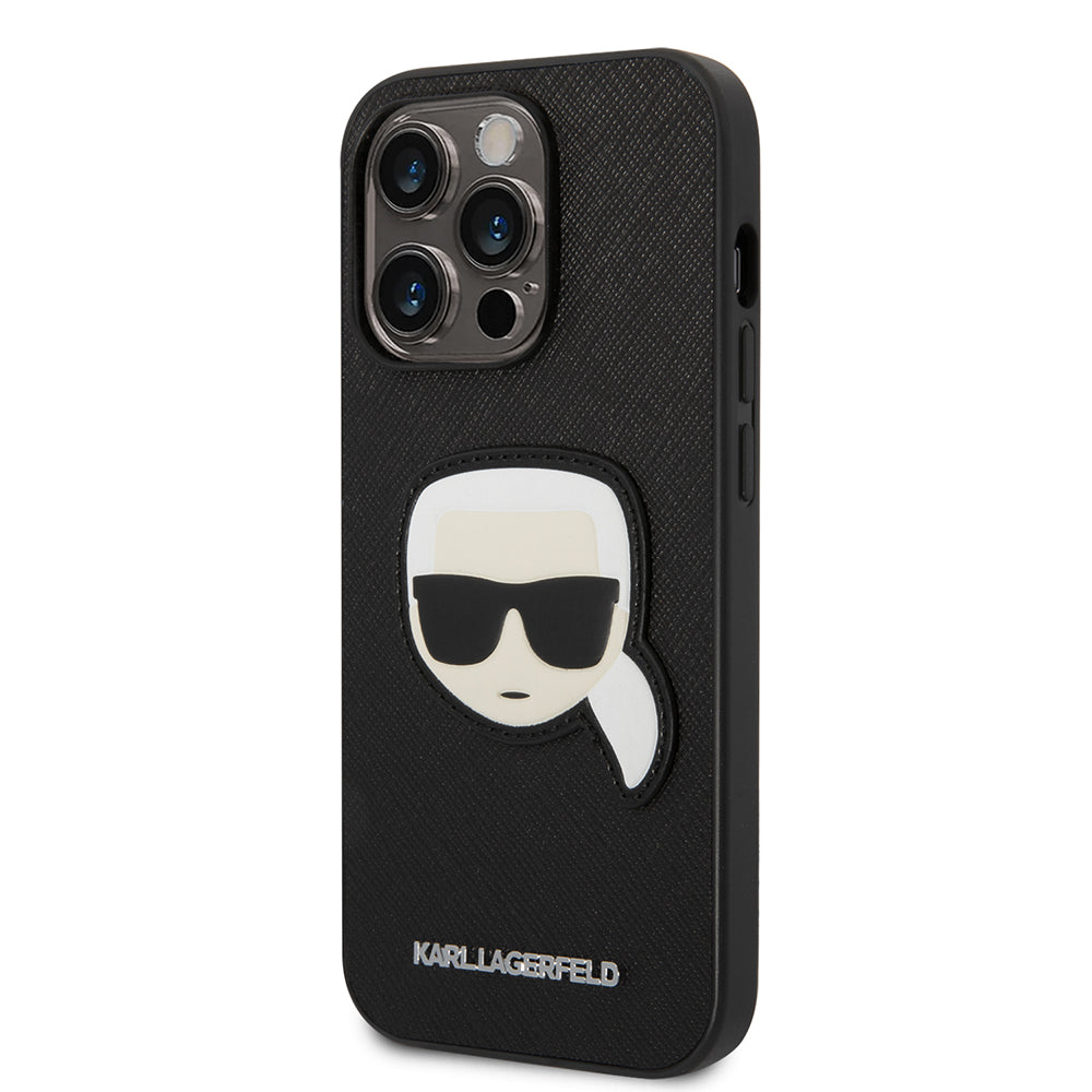 Custodia per Apple iPhone 14 Pro, Karl Lagerfeld, Saffiano Karl's Head, Nera
